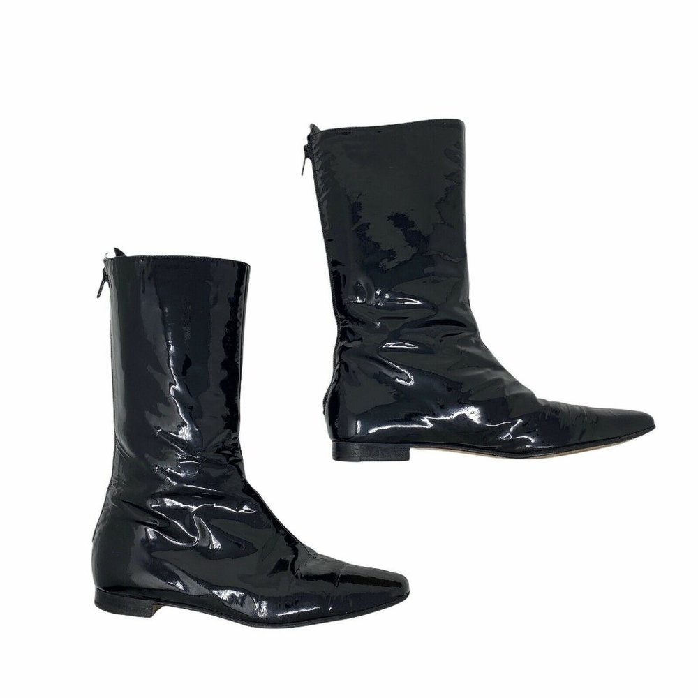 Manolo Blahnik Black Patent Leather Boots